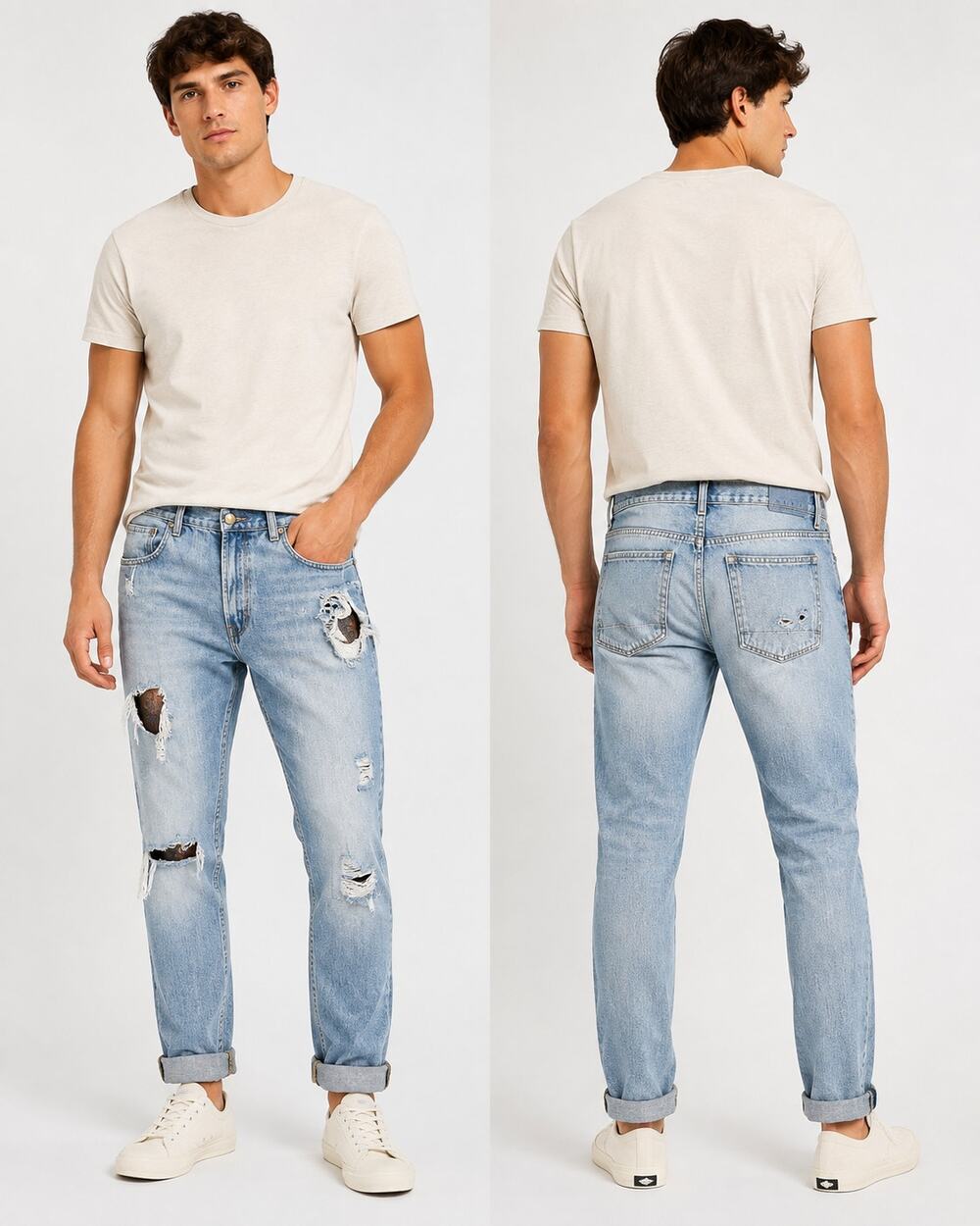 Brooklyn Cloth Men's Distressed Slim Fit Jeans Size 40 Light Wash Ripped Denim